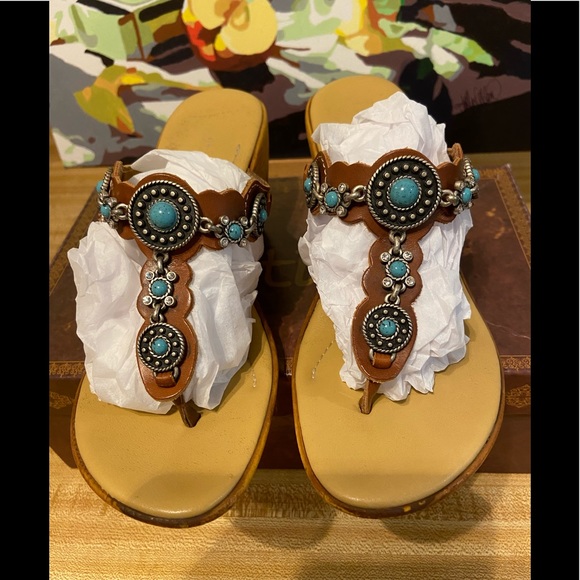 ~Matisse~Jewel Embellished Wedge Thong Sandals - Picture 4 of 13